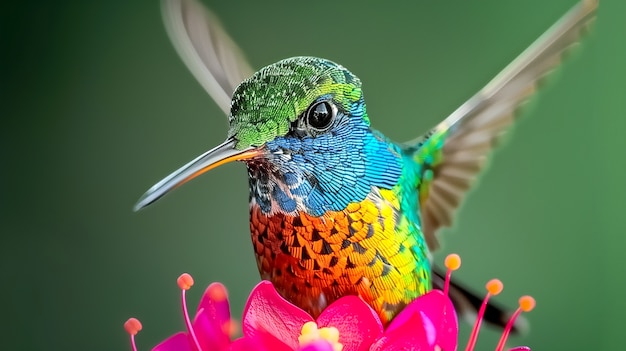 Vividly colored hummingbird in nature