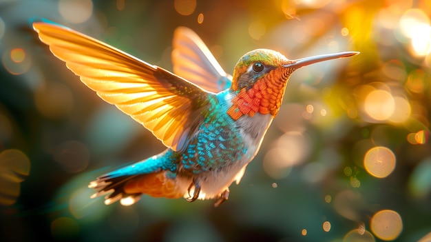 Vividly colored hummingbird in nature