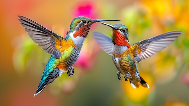 Vividly colored hummingbird in nature