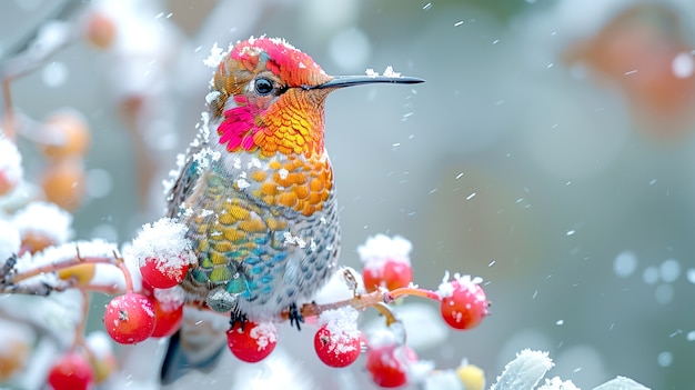 Vividly colored hummingbird in nature