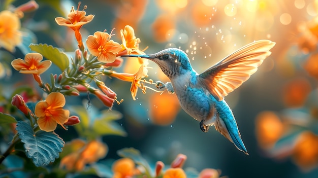 Free photo vividly colored hummingbird in nature