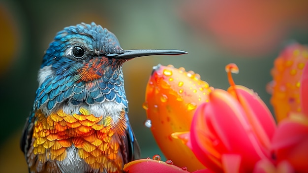 Vividly colored hummingbird in nature