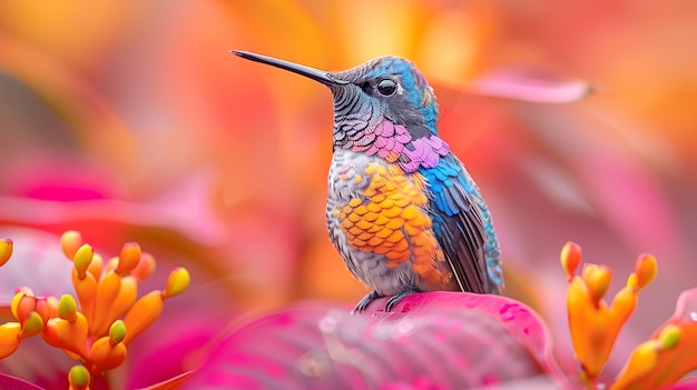 Vividly colored hummingbird in nature