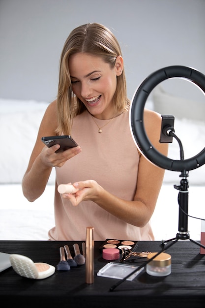Vlogger making make up tutorial