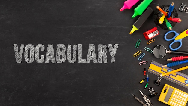 Free photo vocabulary background with school supplies