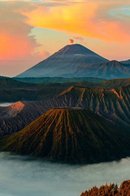 Free photo volcano at sunset