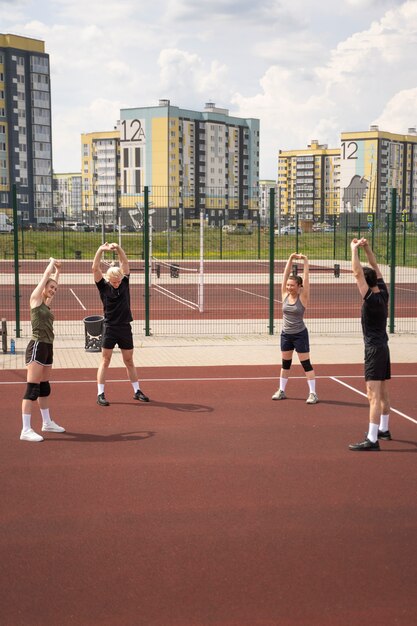 Volleyball players  having a match