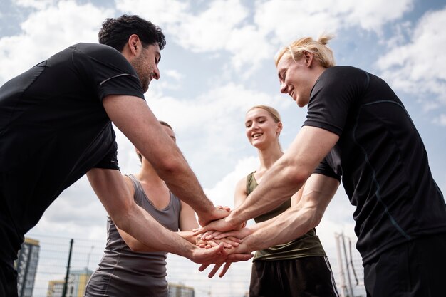 Volleyball players  having a match