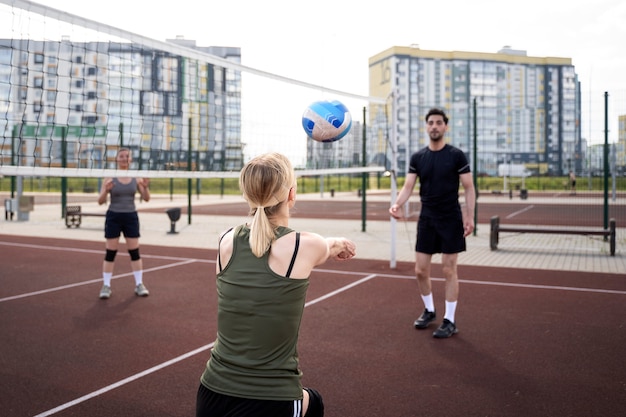 Volleyball players  having a match