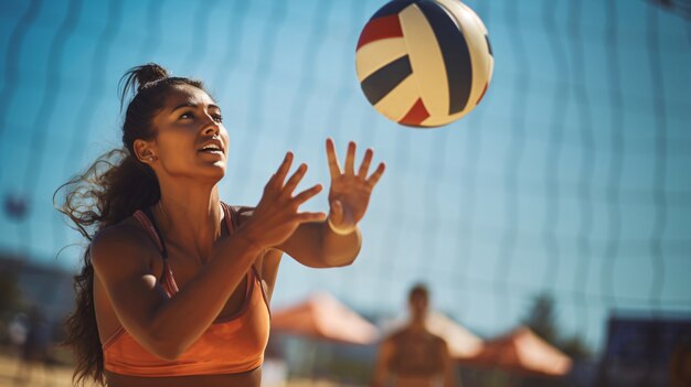 女性選手とボールのバレーボール