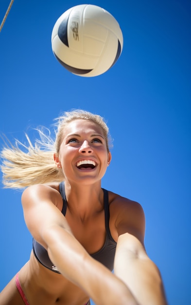 volleyball with female player and ball