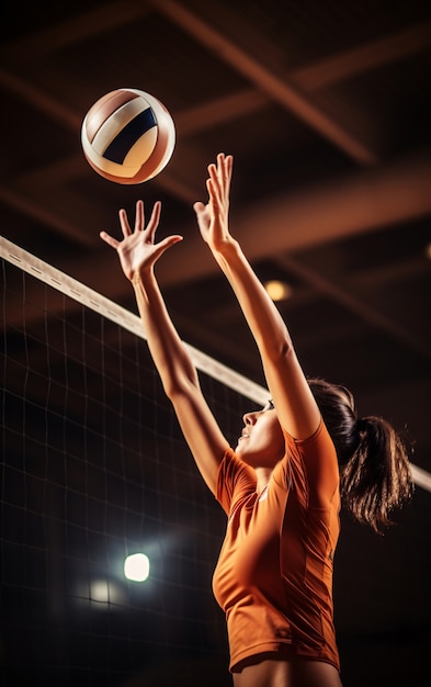 volleyball with female player and ball