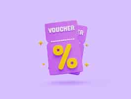 Free photo voucher icon sale or buy special discount promotion marketing purchase checkout e commerce online shopping 3d illustration