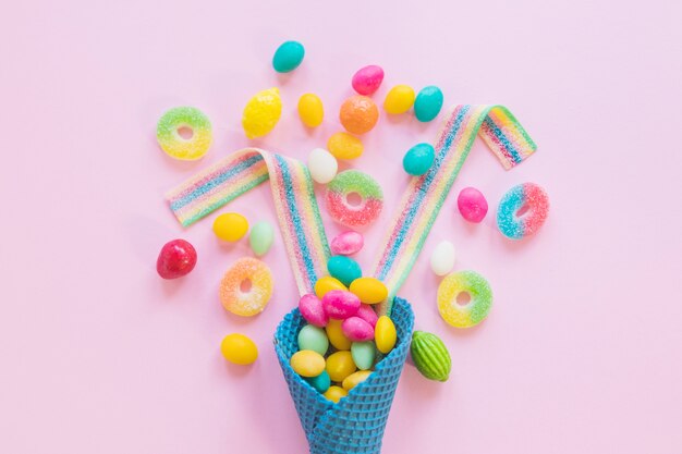 Waffle cone with candies