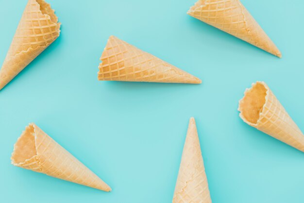 Waffle cones scattered in pattern 