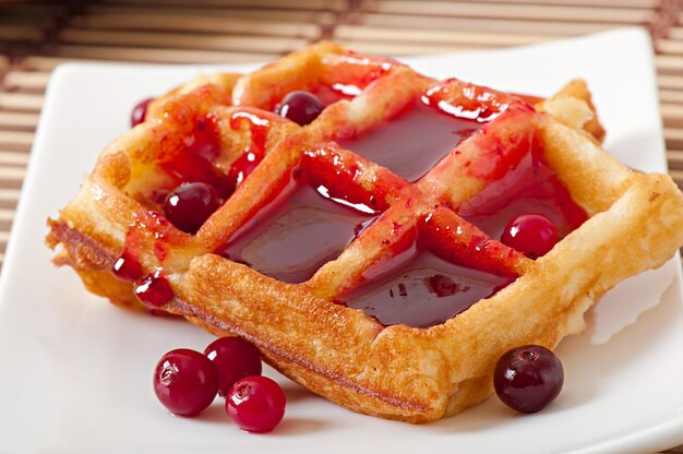 waffles with cranberry syrup