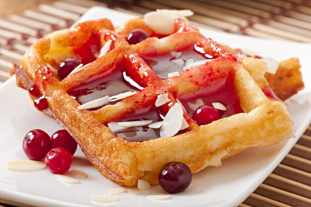 waffles with cranberry syrup