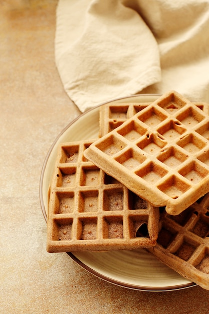 Waffles with raspberry and blueberry