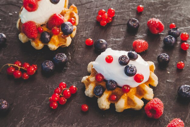 Waffles with red fruits