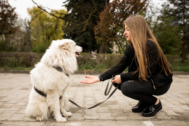 walk dog female american walking