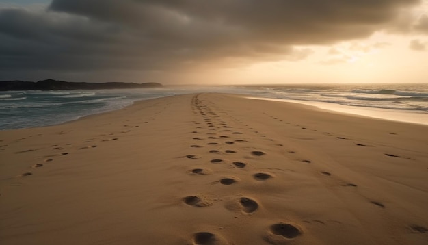 無料写真 砂の上を歩くと、ai によって生成された波のパターンが私を取り囲みます