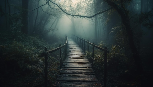無料写真 aiによって生成された不気味な森の謎を歩く