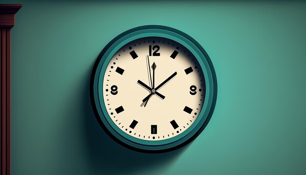 Wall clock on a turquoise wall generative AI