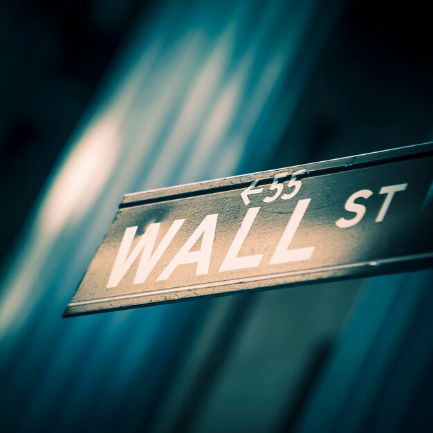 Wall street sign in New York, special photographic processing.