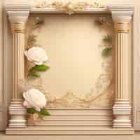 Foto gratuita un muro con una cornice con rose bianche e foglie sopra.