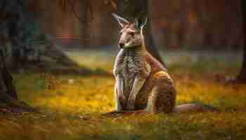 Foto gratuita wallaby seduto in un prato autunnale che guarda allerta generata dall'intelligenza artificiale