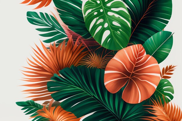 A wallpaper with a tropical leaf and a green leaf.