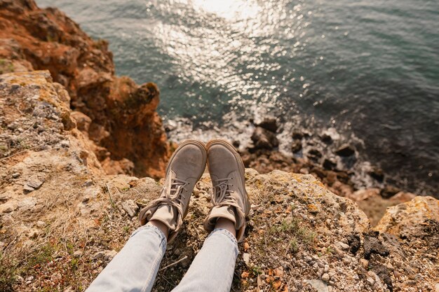 Wanderlust concept with young woman enjoying the peace around her