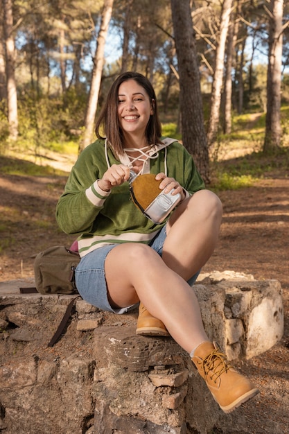 Wanderlust nature concept with female traveler