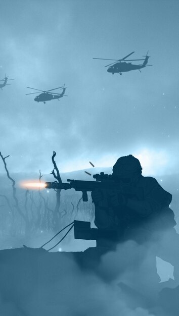 Ландшафт войны и конфликта с вертолетами