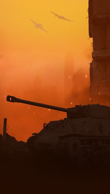戦車のある戦争と紛争の風景