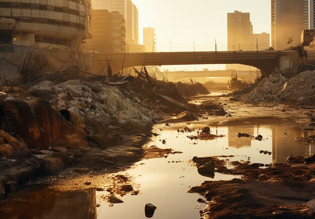 War zone landscape with apocalyptic destruction