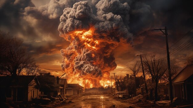 War zone landscape with apocalyptic destruction