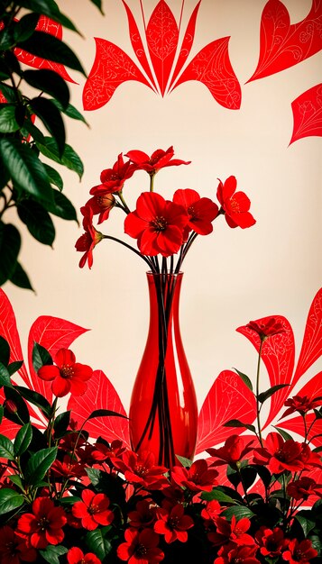 warm colors vase with red flowers