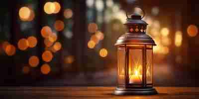 Free photo warm light spills from a lantern casting a soft glow on the surrounding tealights