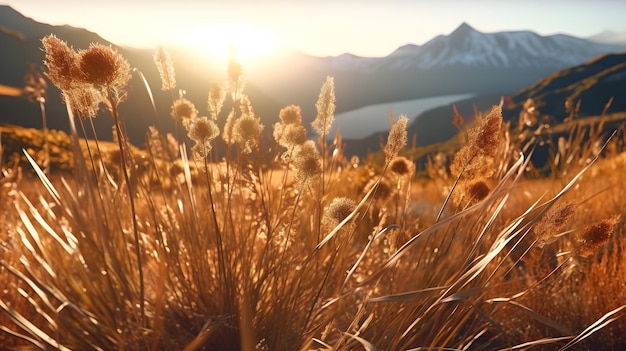 Foto gratuita calore giornata soleggiata del tramonto estivo all'aperto e montagne dietro la pianta secca