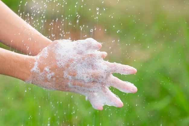 Washing hands with soap for prevent disease