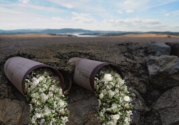 Wasteless concept with blossoming bouquet