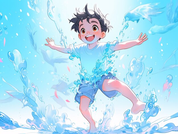 Free photo water in anime style