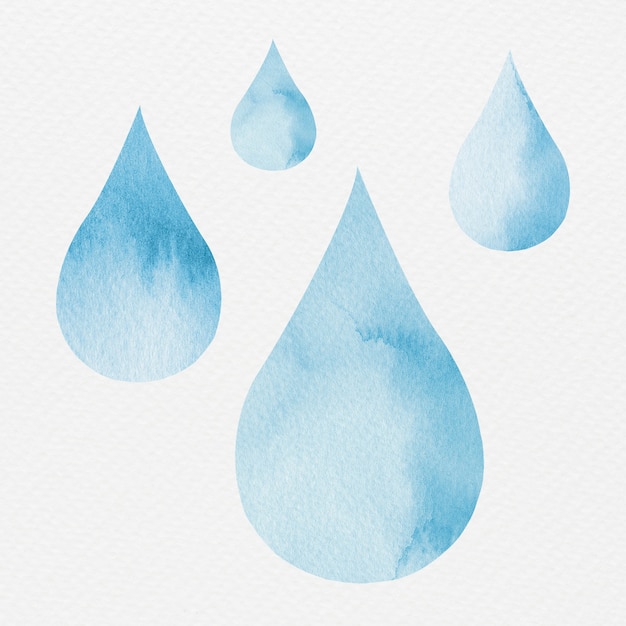 Foto gratuita insieme di elementi di disegno dell'acquerello blu goccia d'acqua