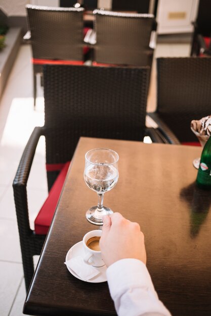 Water glass on table