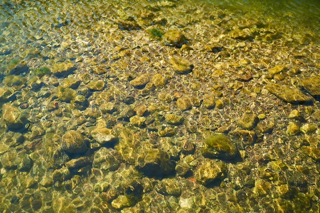 Вода из реки с камнями