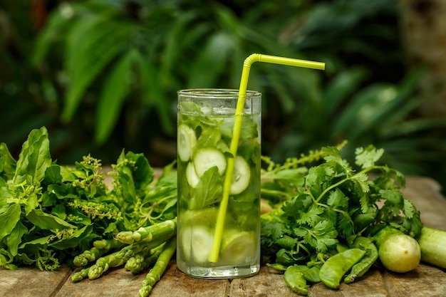 Water with cucumber and herbs detox