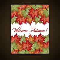 Foto gratuita carta d'autunno ad acquerello con foglie rosse, arancioni, gialle e verdi