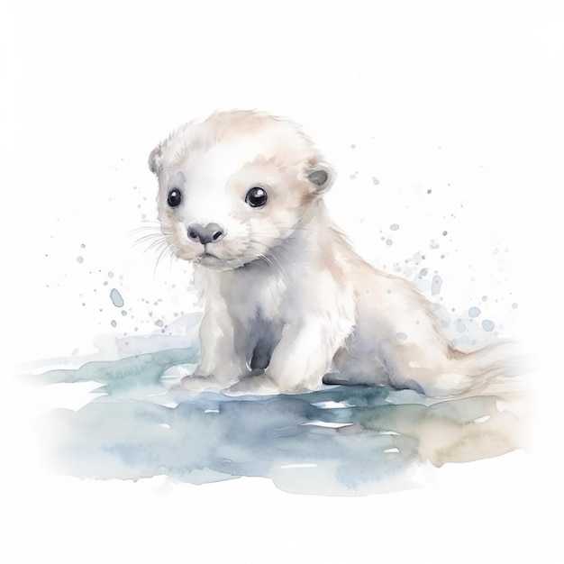 Free photo a watercolor of a baby otter