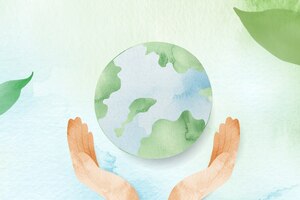 Watercolor background with hands protecting the world illustration